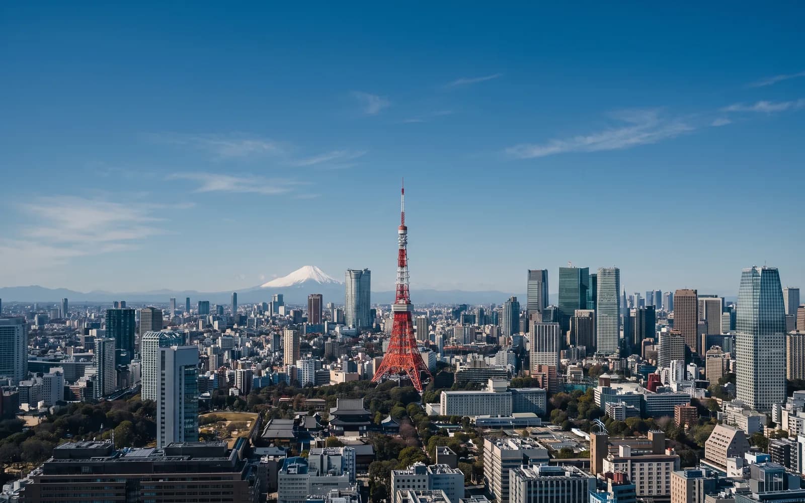The Tokyo skyline in clear daytime light