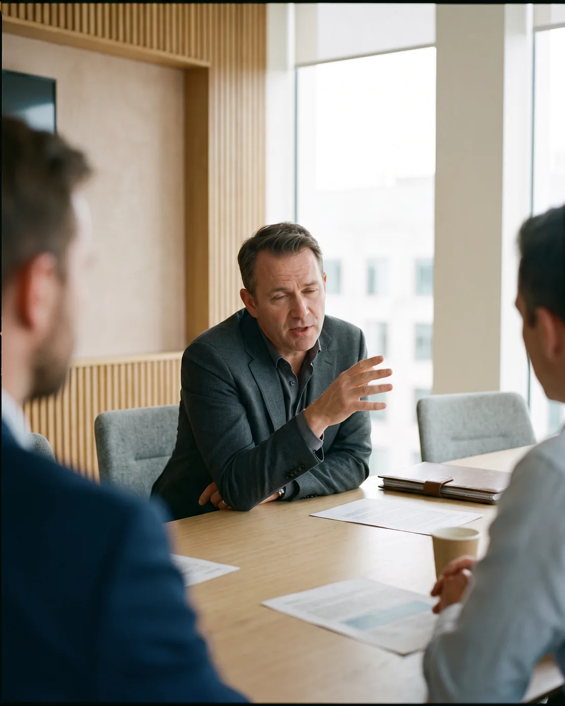 A senior CRO reviewing the work in a calm Tokyo boardroom